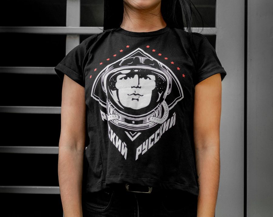 Camiseta Conmemorativa Yuri Gagarin Negro Mujer
