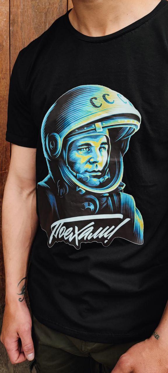 Commemorative T-shirt - Yuri Gagarin - Men - Black - panaderia rusa