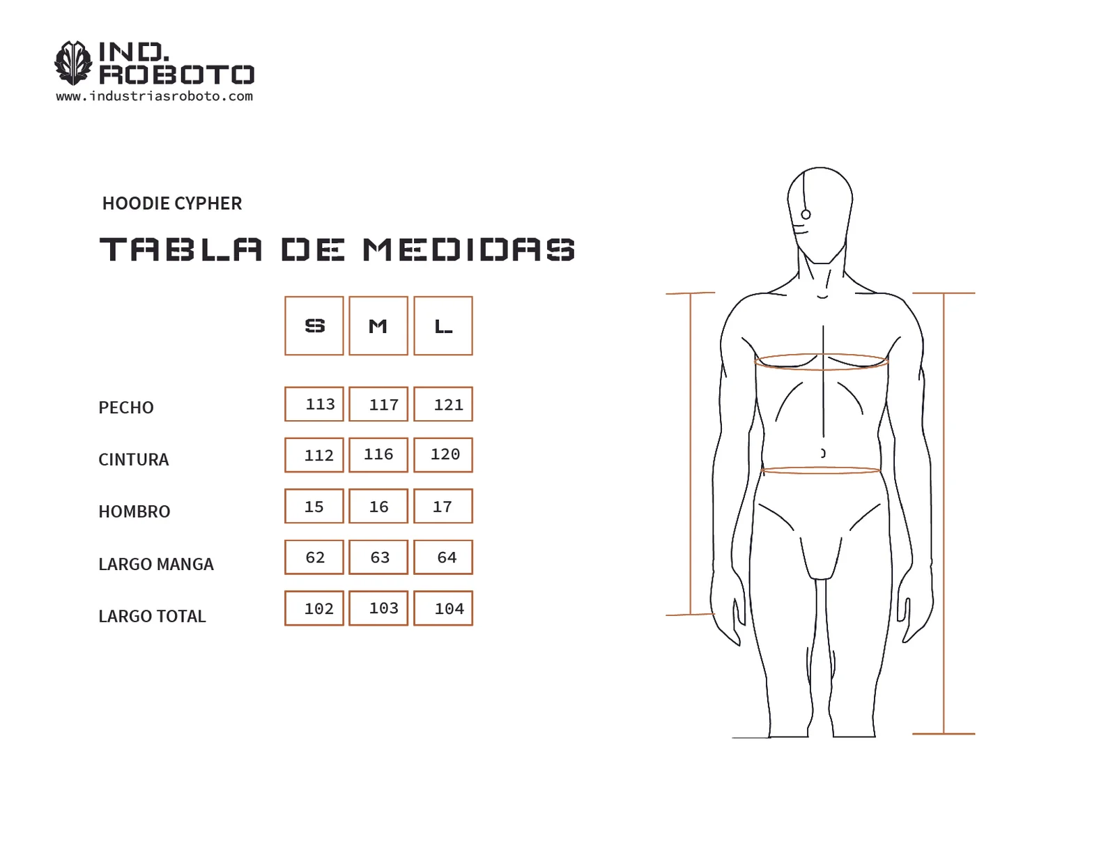 Tabla de medidas hoodie cypher